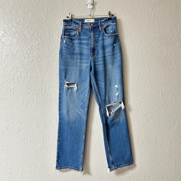Abercrombie & Fitch Curve Love Ultra High Rise Ankle Straight Jean Destroyed 26R - Picture 2 of 9